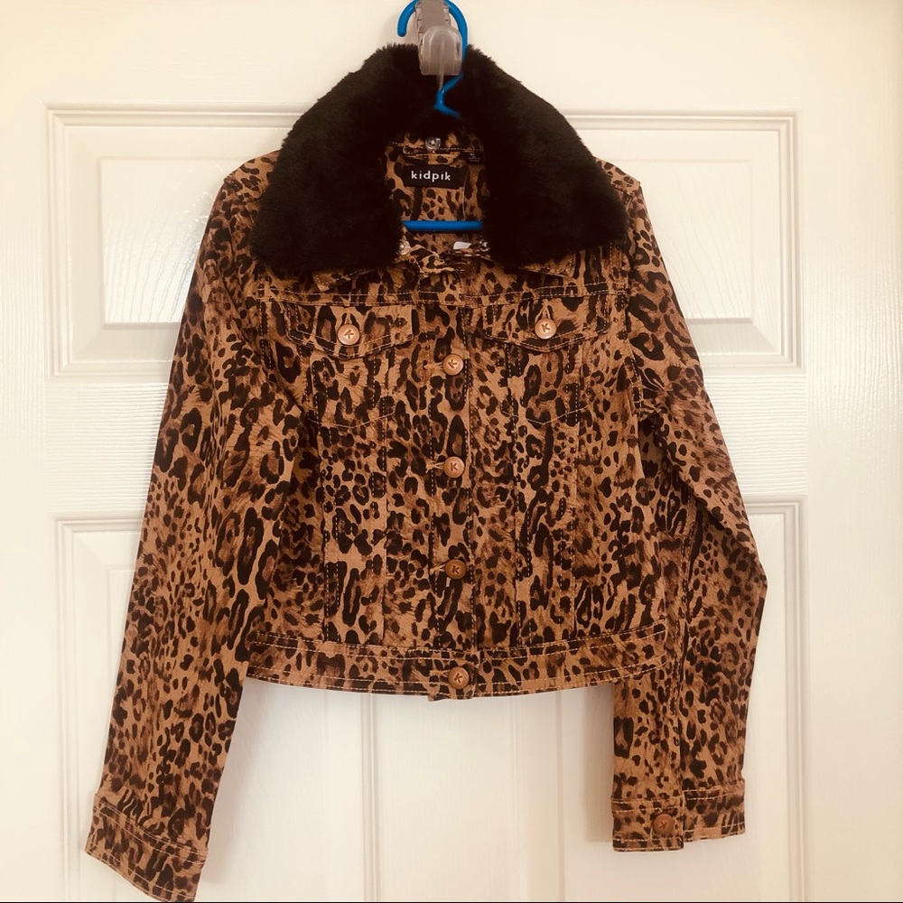 Kidpik Leopard Jacket with Removable Faux Fur Collar